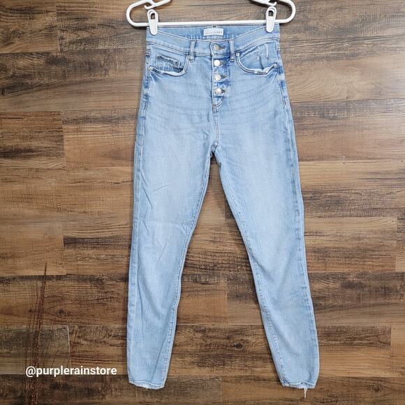 Loft Jeans Size 0 High Waist Skinny Button Fly Tummy Control Medium Light Wash - Picture 1 of 11